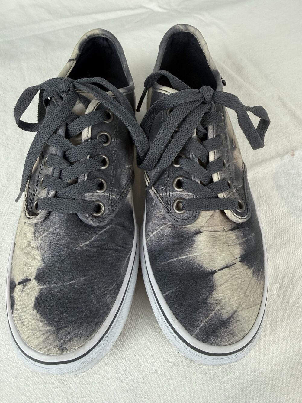 NWOB VANS Atwood W6 Black/Gray denim destroy Tie-Dye Drizzle Low Top Sneakers